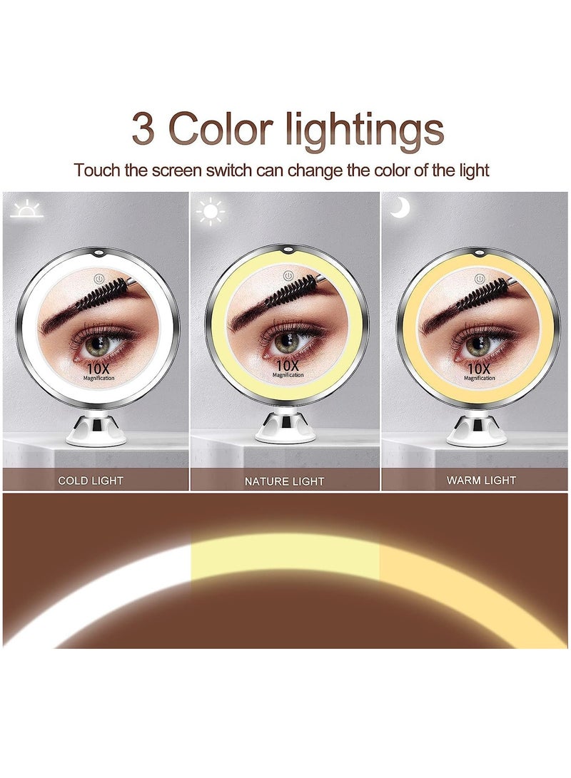 Arabest 10X Magnifying Makeup Mirror with Lights, 3 Color Lighting, Bathroom Shower Mirror with Suction Cup, Intelligent Switch, 360 Degree Rotation, Portable for Detailed Makeup - Image 3