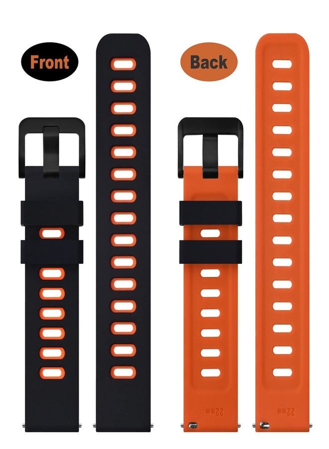 WOCCI 22mm Bicolor Watch Band, Silicone Rubber, Quick Release Replacement Strap for Men and Women, Black Stainless Steel Buckle (Black-Orange) - Image 2
