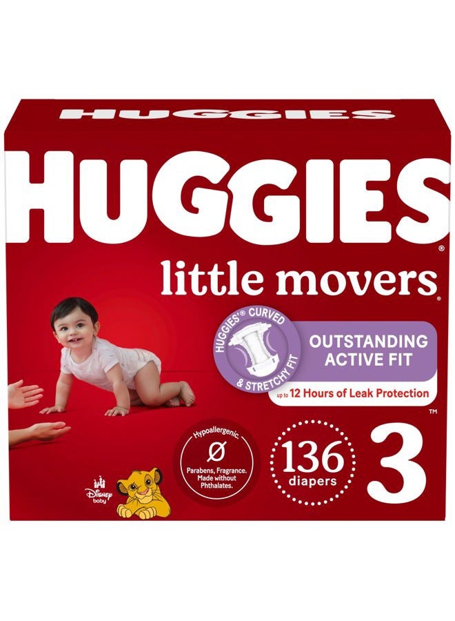 Huggies Size 3 Diapers, Little Movers Baby Diapers, Size 3 (16-28 lbs), 136 Count - Image 1