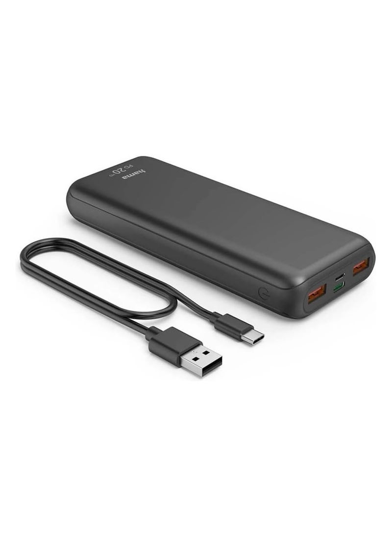 Hama - Hama PD20-HD Power Bank, 20000 mAh Capacity, USB-C & Micro-USB Inputs, 2x USB-A & USB-C Outputs, PD/QC 3.0 Charging Technology, LED Capacity Indicator, Anthracite |Black - Image 1