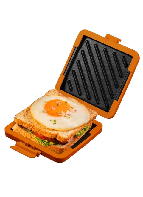 Sandwich Maker, Tasty Mini Toaster, Sandwich Maker, Panini Maker, Non-Stick Breakfast Grilled Cheese Maker, Dishwasher Safe, NO Electricity, Wireless, Fast, Toastie Safe in Microwave Oven, Orange