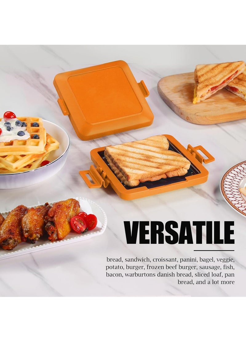 KASTWAVE - Sandwich Maker, Tasty Mini Toaster, Sandwich Maker, Panini Maker, Non-Stick Breakfast Grilled Cheese Maker, Dishwasher Safe, NO Electricity, Wireless, Fast, Toastie Safe in Microwave Oven, Orange - Image 1
