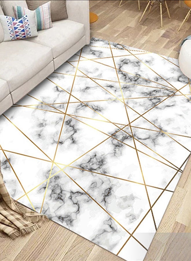 NIBEMINENT Marble Pattern Living Room Mat White/Gold/Black 40 x 60centimeter