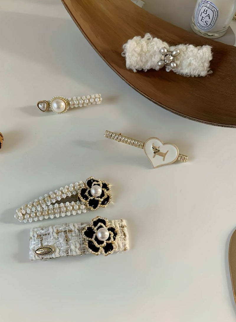 Paraphrase 5-Piece Elegant Hair Clip Set for Women – Pearl & Fabric Barrettes in Classic Design | High-Quality, Stylish Hair Accessories for Daily or Formal Wear - Image 2