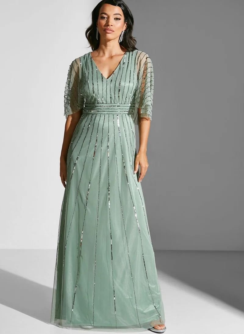 Namshi x Dana Cape Detail Embellished Dress for Women | Best Price UAE