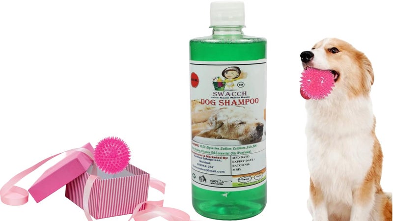 swacch Shampoo | Puppy Safe Shampoo | PH Balanced | Ditch to Itch for Dog Shampoo 500ml (Neem Alovera) + Spike Ball Chew Toy Combo Pack - Image 1