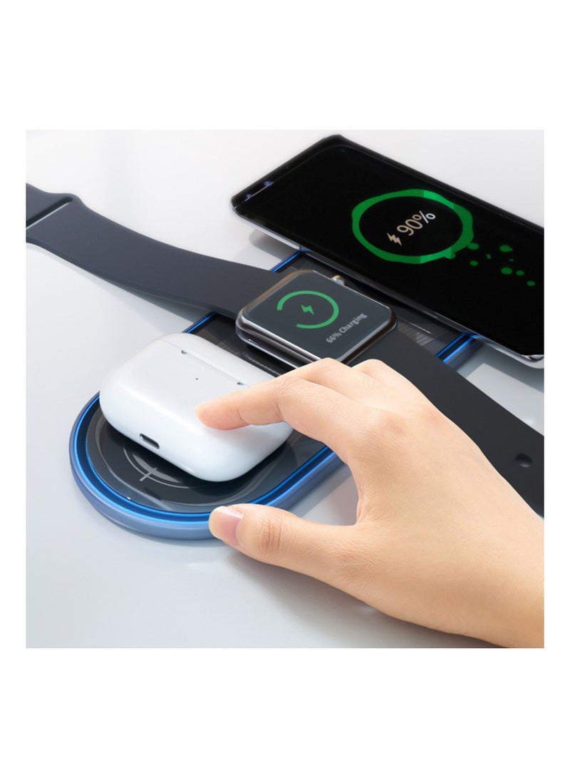Portable Wireless Charger Wireless Charging Station 3 In 1 Wireless Charger For Multiple Devices 15W Wireless Charger Compatible With IOS/Android/ IWatch/Airpods