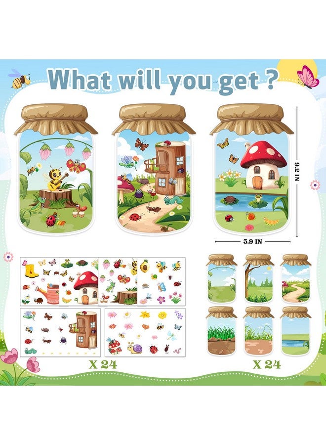 BAPHILE 24Pack Spring Craft Bugs Scene Stickers Summer Art Craft Make A Bug Jar Scene with Insect Butterfly Frogs Bee Flower Sticker for Fun Spring Party Supplies Summer Party Games Classroom Activities  - Image 2