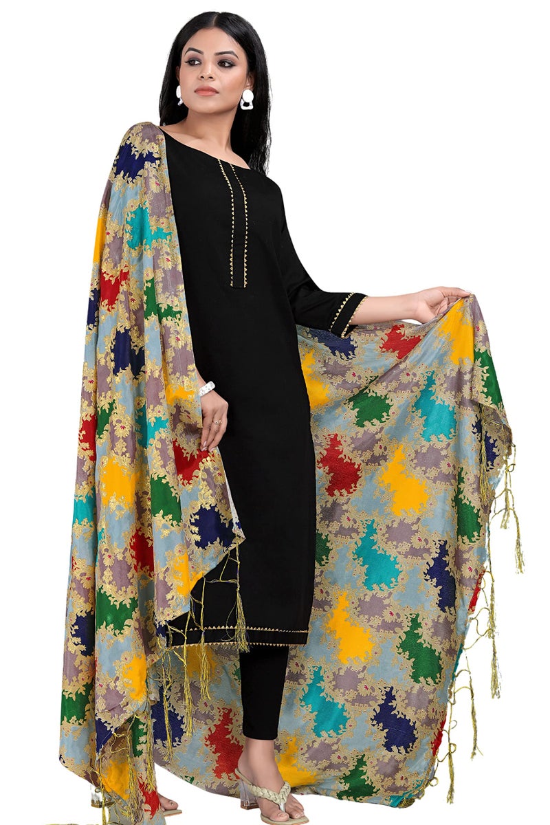KEMZA Women's Printed Silk Dupatta (Multi Colour) with Tassels Border and Phulkari Print Banarasi Dupatta - Image 1