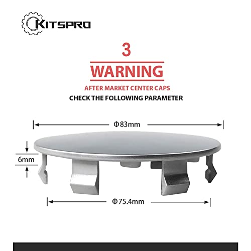 KitsPro أغطية مركز العجلات KitsPro 3.25 بوصة 83 مم لرؤوس العجلات، عبوة من 4 (فضي، خارجي 83 مم، داخلي 75 مم) - Image 2