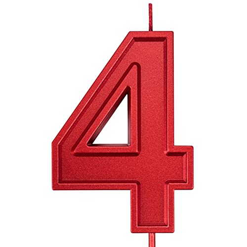 Willcan 3.93in Big Size Happy Birthday Metallic Red Number 4 Candles, Red Color Happy Birthday Cake Cupcake Toppers Decoration and Celebrating for Adults/Kids Party or Family Baking (3.93in red Number 4) - Image 1