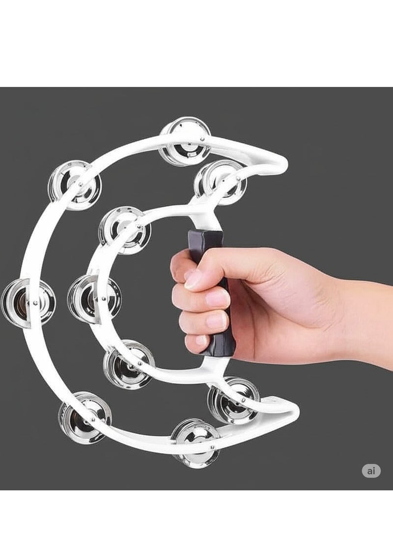 Megarya MegArya Double Row Handbell Tambourine – White Percussion Instrument for Kids, Ideal Gift for Music Learning and Fun Play  - Image 2