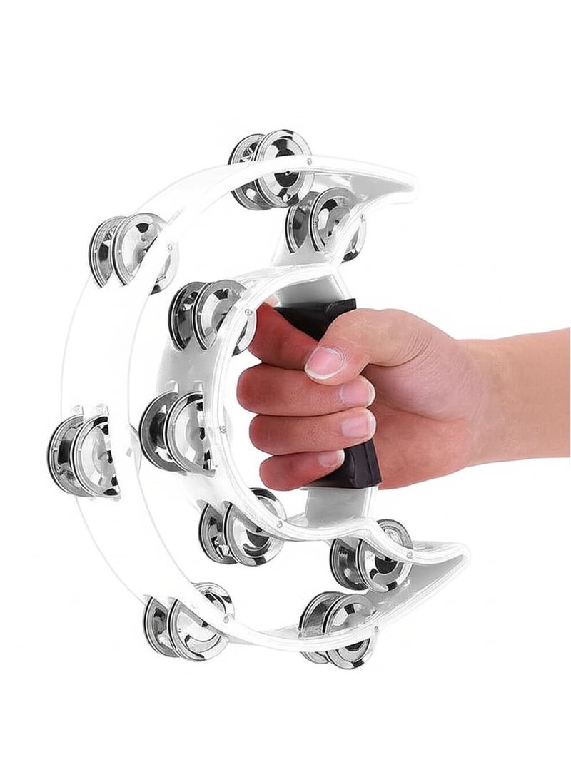 Megarya MegArya Double Row Handbell Tambourine – White Percussion Instrument for Kids, Ideal Gift for Music Learning and Fun Play  - Image 1