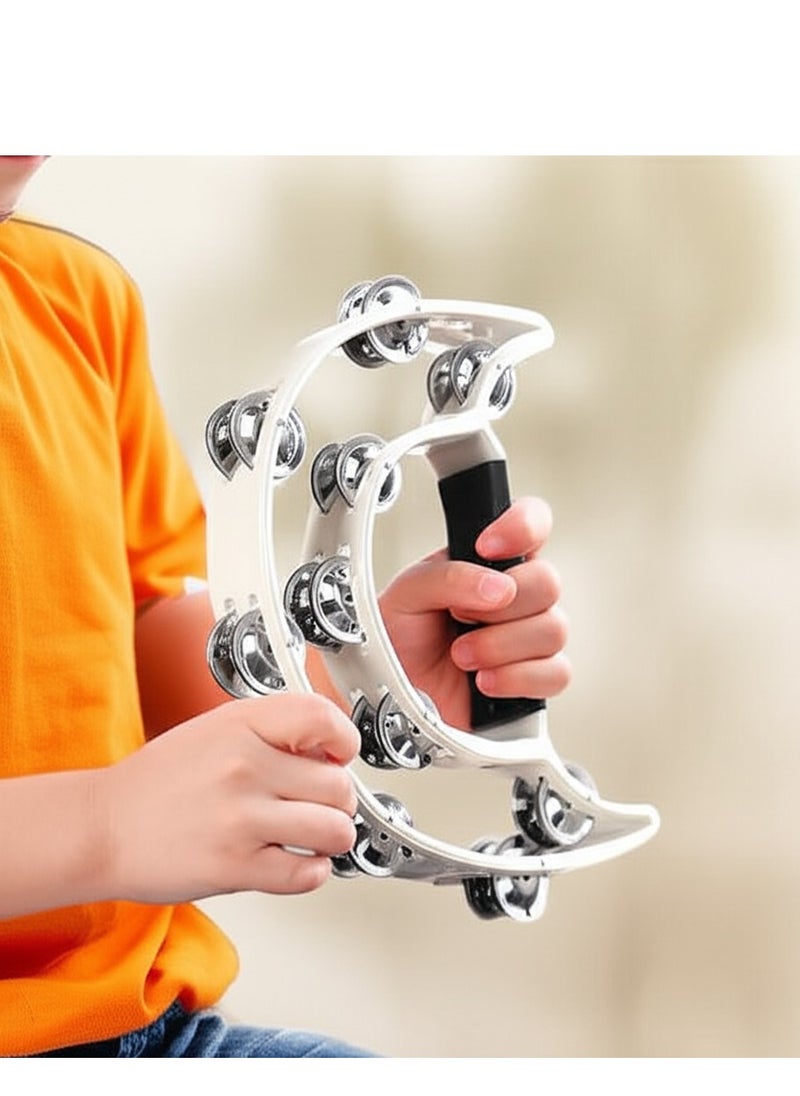 Megarya MegArya Double Row Handbell Tambourine – White Percussion Instrument for Kids, Ideal Gift for Music Learning and Fun Play  - Image 3