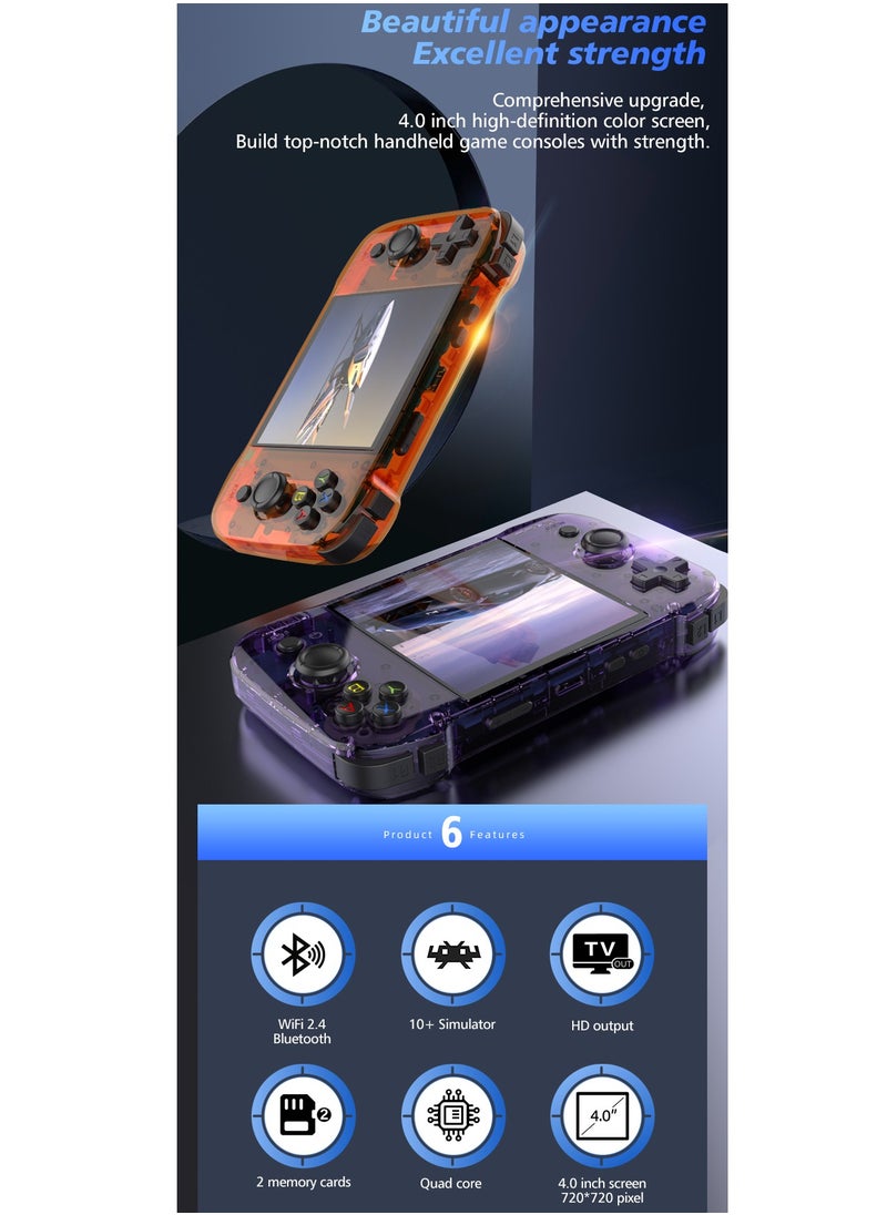 R46S Handheld  Gaming Console Linux System with 32G+64G TF Card, Preloaded with 8000+ Games,4-inch 1:1 HD720*720 Screen,FPS 60HZ 4000mAh,wifi bluetooth(White 64G)