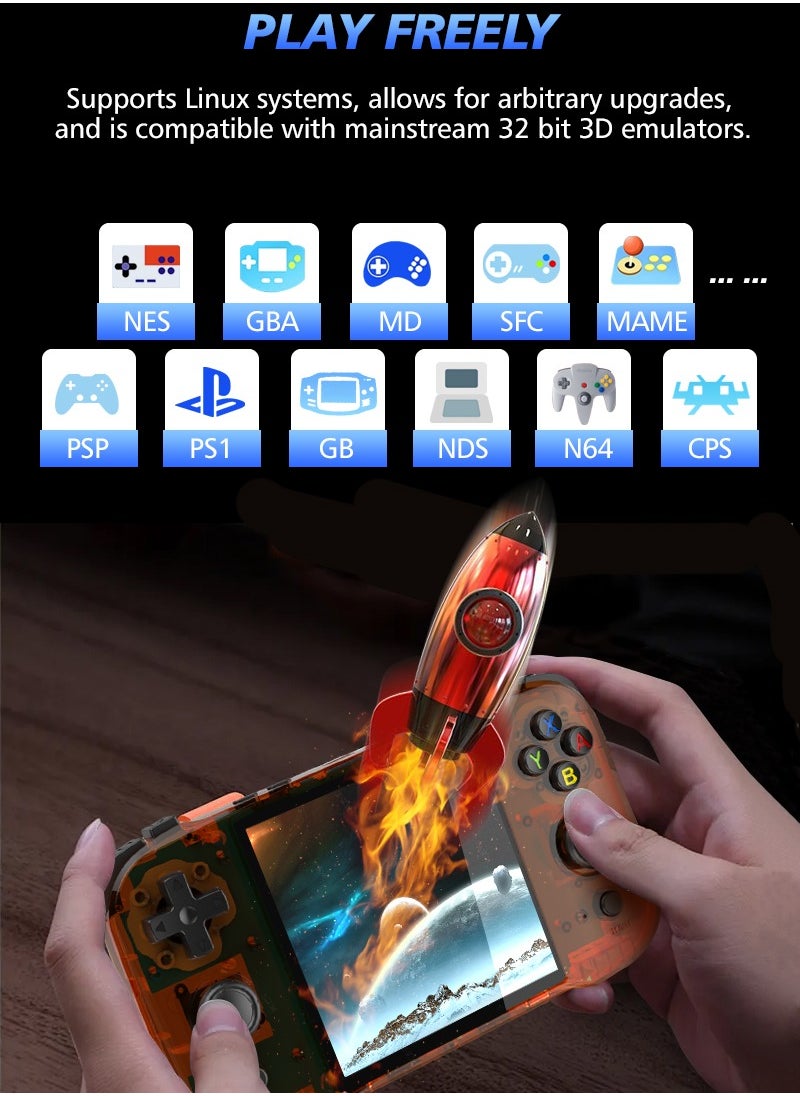 R46S Handheld  Gaming Console Linux System with 32G+64G TF Card, Preloaded with 8000+ Games,4-inch 1:1 HD720*720 Screen,FPS 60HZ 4000mAh,wifi bluetooth(White 64G)