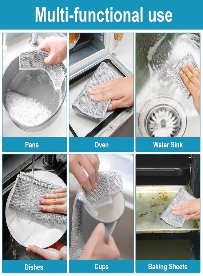 Cleanfly 6 pcs Wire Dishwashing Rag for Wet and Dry,Non-Scratch Wire Dishcloth,Multipurpose Cleaning Pads, Time-Saver Kitchen Wipes Cleaning Cloths - Image 5