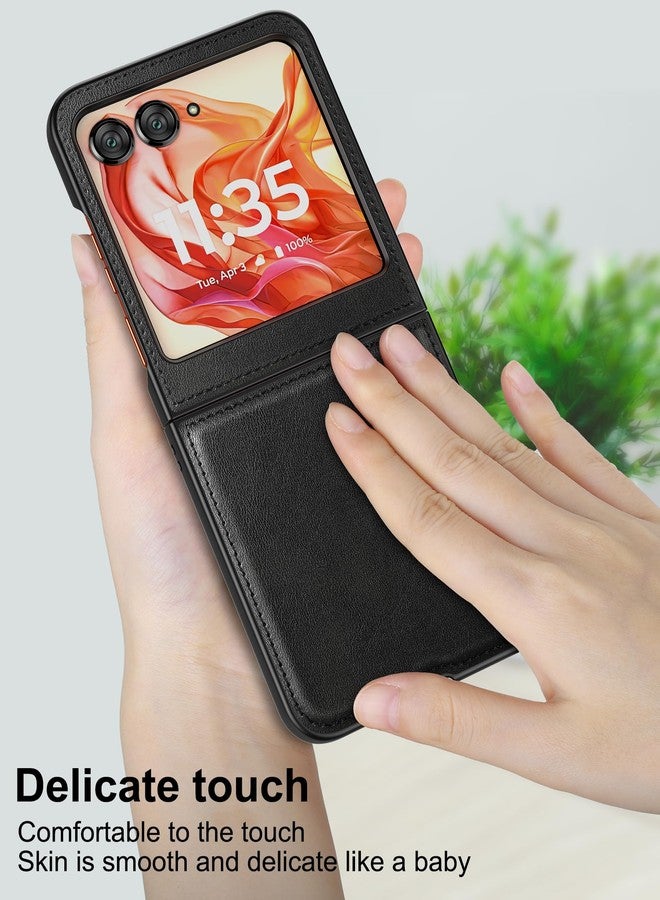 Foluu for Motorola Razr 2024/2025 Case, Leather + Hard PC Shell Ultra Thin Slim Durable Protective Phone Case Cover (Black) - Image 3