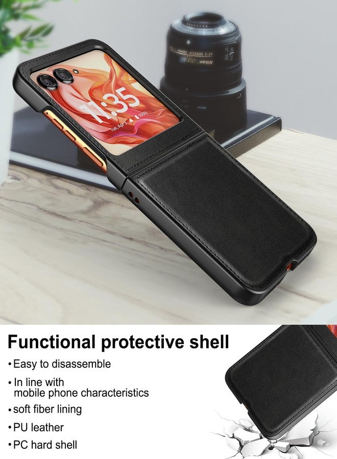 Foluu for Motorola Razr 2024/2025 Case, Leather + Hard PC Shell Ultra Thin Slim Durable Protective Phone Case Cover (Black) - Image 2
