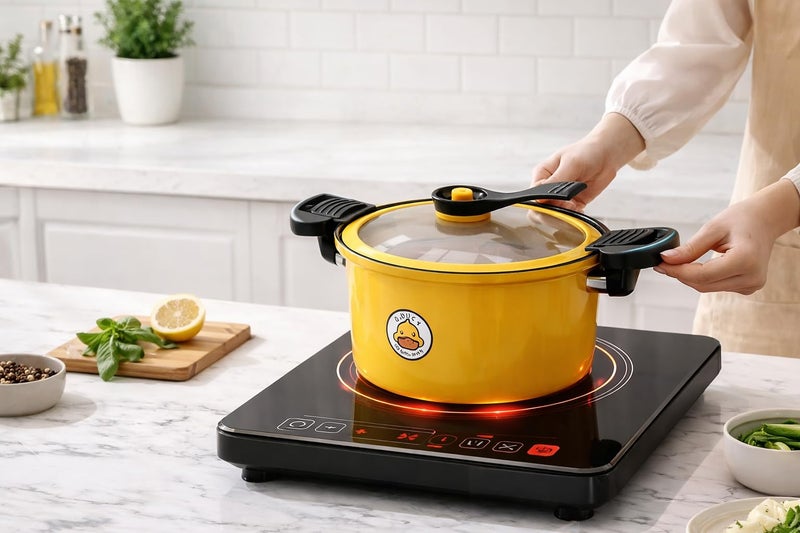 XPY-P33 Kitchen Essentials Duck Cooking Pot Non-Stick Pressure Cooker for All Stove Types, Heat Resistant Glass Lid,Stainless Steel Handle for Safe and Easy Cooking,Perfect For Fast Meals
