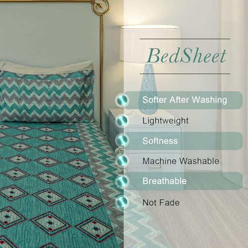 Status Contract Cotton Rich Double Bedsheet with 2 Pillow Covers for Bed Room, Home, Hotel-120 GSM (Green Black) - Image 5
