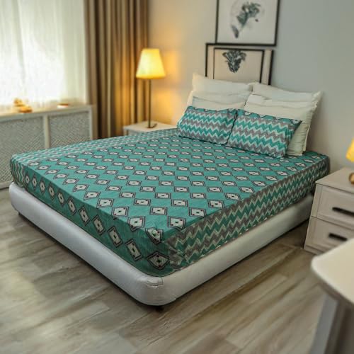 Status Contract Cotton Rich Double Bedsheet with 2 Pillow Covers for Bed Room, Home, Hotel-120 GSM (Green Black) - Image 3