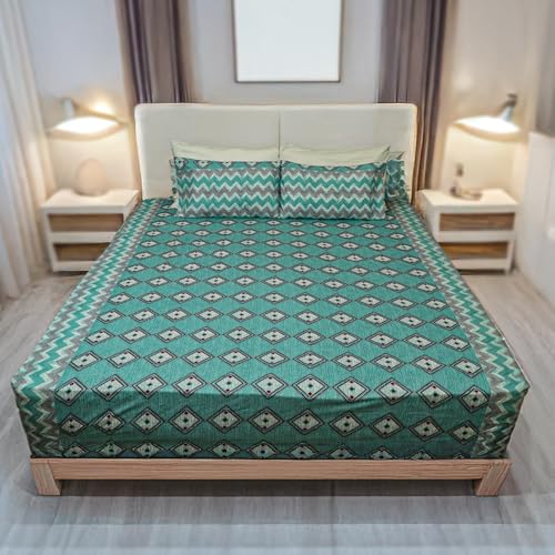 Status Contract Cotton Rich Double Bedsheet with 2 Pillow Covers for Bed Room, Home, Hotel-120 GSM (Green Black) - Image 1
