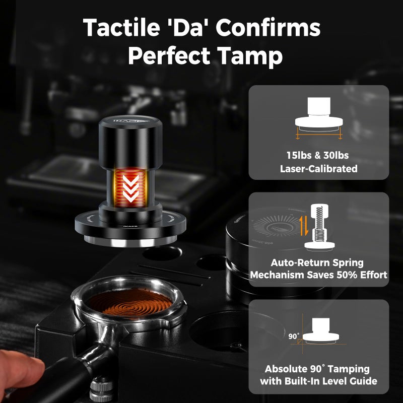 IKAPE تامبر إسبرسو IKAPE 51MM V6 مع ردود فعل صوتية، زنبركات قابلة للتبديل 15lb/30lb، تامبر إسبرسو منخفض الارتفاع مع نظام ثلاثي الزنبرك، يناسب فلاتر البورتافلتر 51mm - Image 2