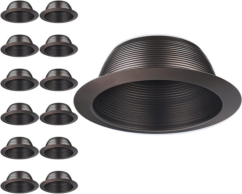 TORCHSTAR 12-Pack 6 Inch Integrated Can Light Trim, One Piece Baffle Trim, Full Metal, Fit Halo/Juno Remodel Recessed Housing, Oil Rubbed Bronze - Image 1