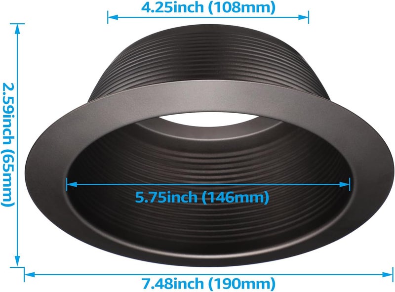 TORCHSTAR 12-Pack 6 Inch Integrated Can Light Trim, One Piece Baffle Trim, Full Metal, Fit Halo/Juno Remodel Recessed Housing, Oil Rubbed Bronze - Image 2
