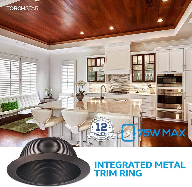 TORCHSTAR 12-Pack 6 Inch Integrated Can Light Trim, One Piece Baffle Trim, Full Metal, Fit Halo/Juno Remodel Recessed Housing, Oil Rubbed Bronze - Image 5