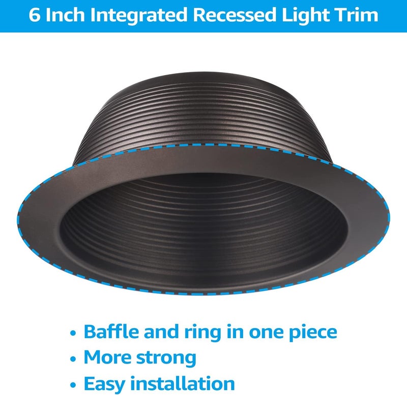 TORCHSTAR 12-Pack 6 Inch Integrated Can Light Trim, One Piece Baffle Trim, Full Metal, Fit Halo/Juno Remodel Recessed Housing, Oil Rubbed Bronze - Image 4