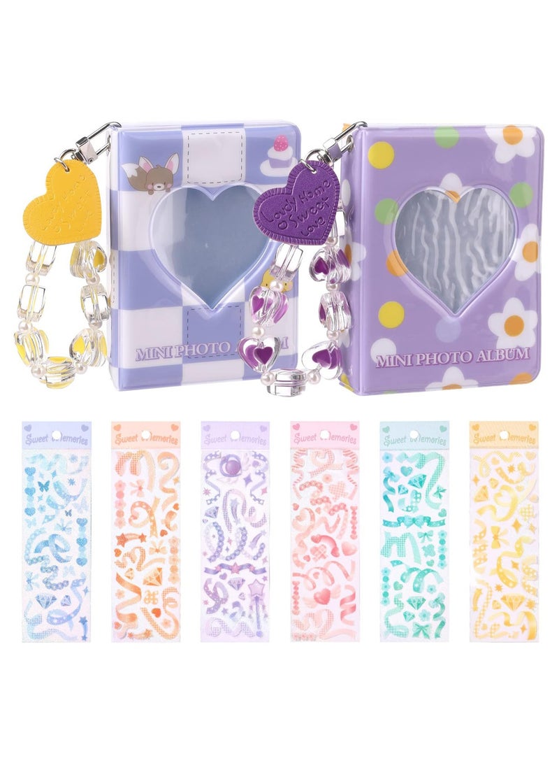 Excefore 3 Inch Mini Photo Albums Love Heart Hollow Window Kpop Photocard Binder Protective Sleeves with Heart Keychain Pendant&DIY Stickers for Collecting Picture/Stamps/Cards,40 Pockets, 2 Sets - Image 1