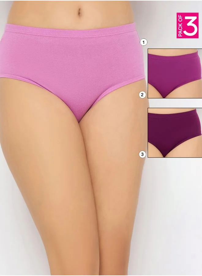 Clovia Clovia Pack of 3 - Solid Mid Rise Cotton Hipster Briefs with Inner Elastic
