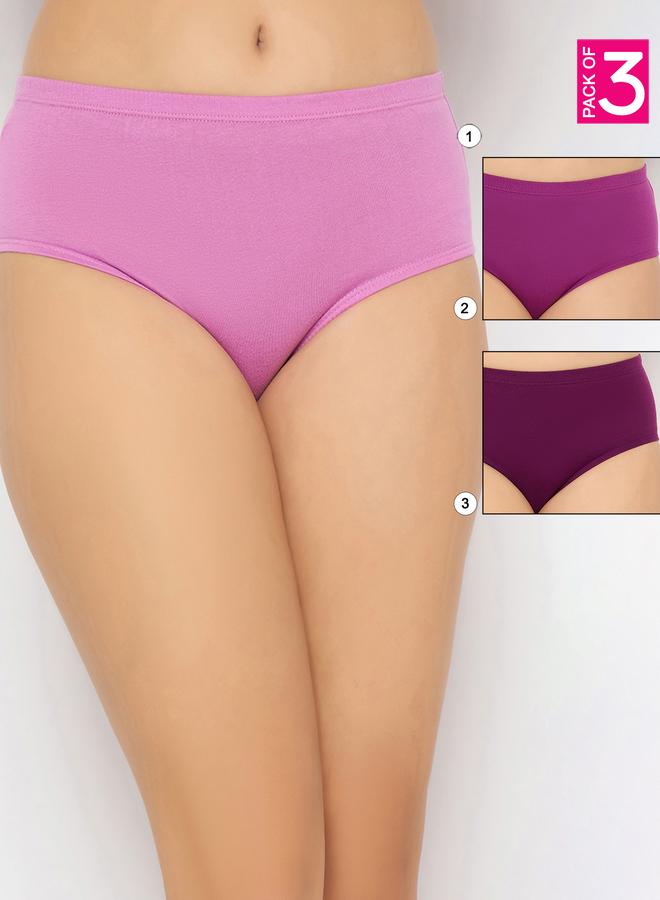 Clovia Pack of 3 - Solid Mid Rise Cotton Hipster Briefs with Inner Elastic - Image 1