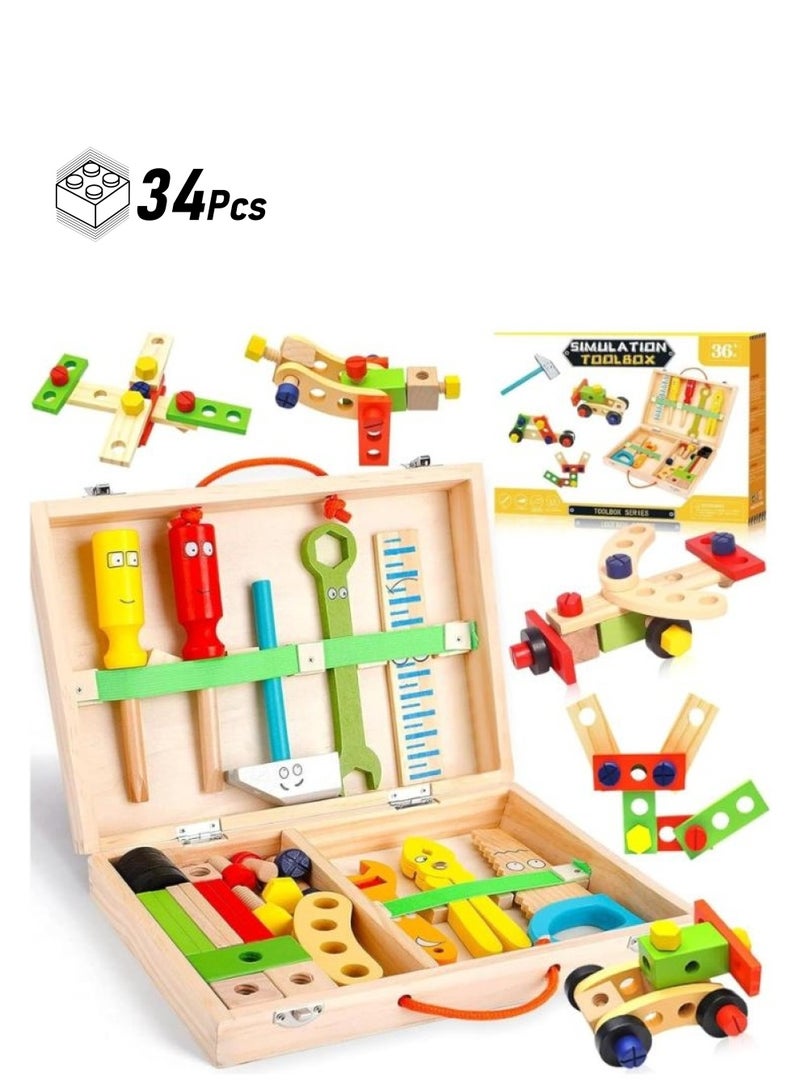 Children's Wooden Toy Tool Box, Wooden Tool, Tool Case Children with Wooden Box, Children's Toy  - Image 1