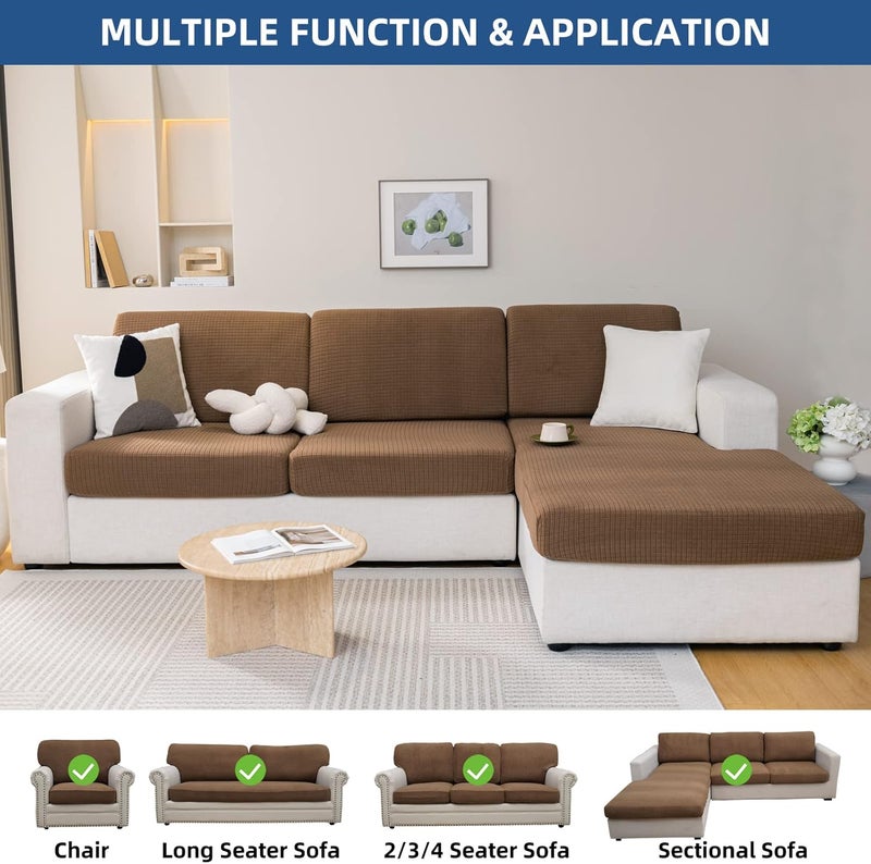 Eismodra Couch Cushion Covers Magic Stretch Sofa Slipcover for 3 Cushion Couch Dogs Pet L Shape 2 Seat Replacement Furniture Protector,Light Brown Length 37-53 inches(Only 1 Piece) - Image 2
