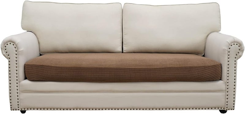 Eismodra Couch Cushion Covers Magic Stretch Sofa Slipcover for 3 Cushion Couch Dogs Pet L Shape 2 Seat Replacement Furniture Protector,Light Brown Length 37-53 inches(Only 1 Piece) - Image 1
