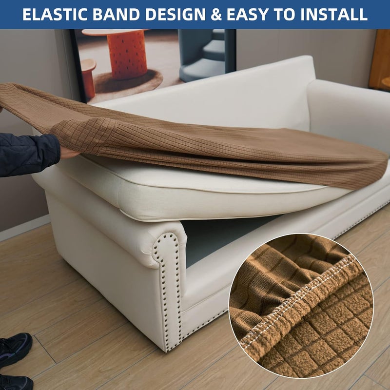 Eismodra Couch Cushion Covers Magic Stretch Sofa Slipcover for 3 Cushion Couch Dogs Pet L Shape 2 Seat Replacement Furniture Protector,Light Brown Length 37-53 inches(Only 1 Piece) - Image 4