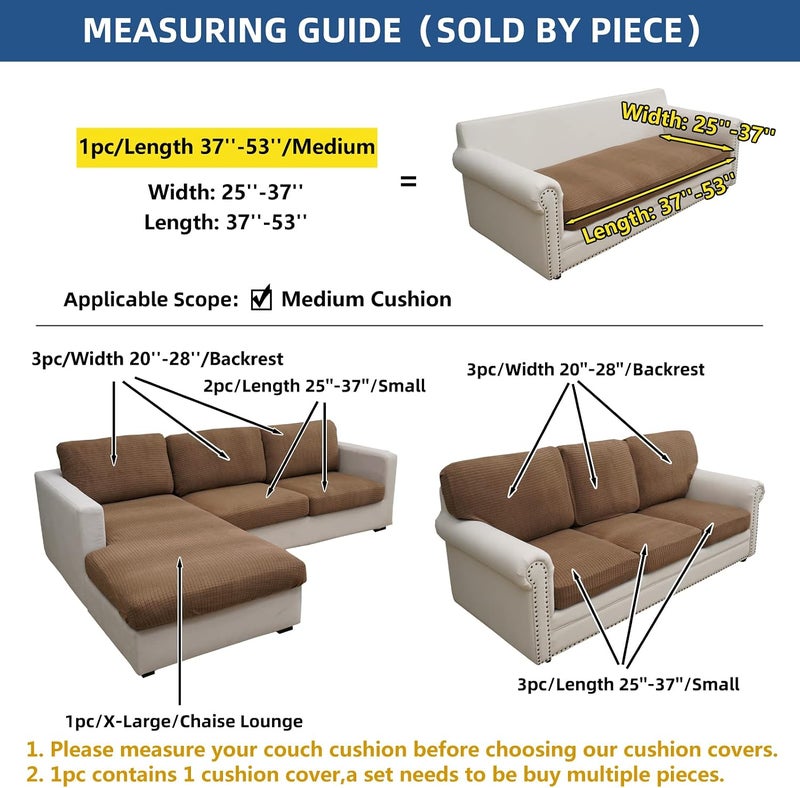 Eismodra Couch Cushion Covers Magic Stretch Sofa Slipcover for 3 Cushion Couch Dogs Pet L Shape 2 Seat Replacement Furniture Protector,Light Brown Length 37-53 inches(Only 1 Piece) - Image 5