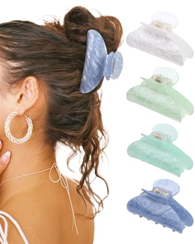HAIMEIKANG Hair Clip 4Pcs Acrylic Large Hair Clips in White Blue Emerald Green Strong Hold Jaw Clips for Thick Thin Hair Cute Nonslip Claw Clips Stylish Hair Accessories for Women Girls - Image 1