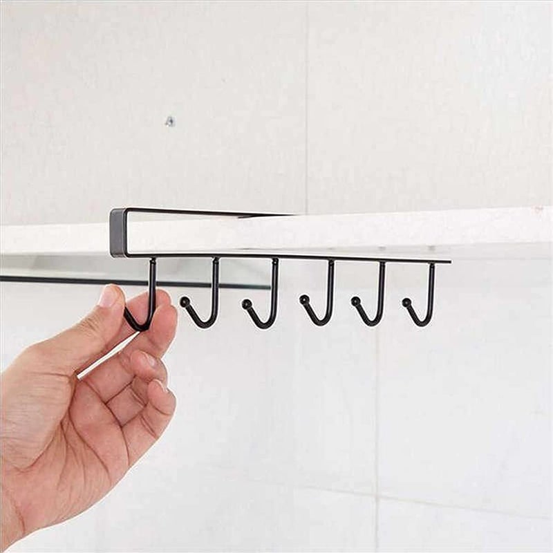 SEVEN HORSE TECH SEVEN HORSE TECH 6Hook Multifunctional Stainless Steel Nail Free Hanger Coffee Tea Mugs Scarfs Ties Storage for Kitchen Door Organizer Under Cabinet Shelf Drawer  - Image 3