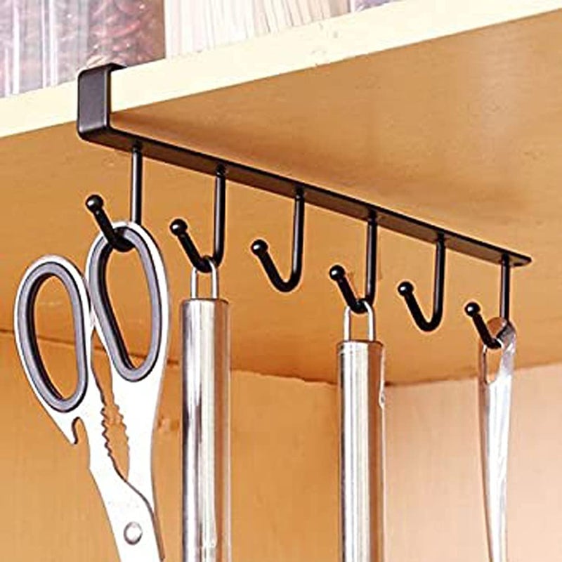 SEVEN HORSE TECH SEVEN HORSE TECH 6Hook Multifunctional Stainless Steel Nail Free Hanger Coffee Tea Mugs Scarfs Ties Storage for Kitchen Door Organizer Under Cabinet Shelf Drawer  - Image 4