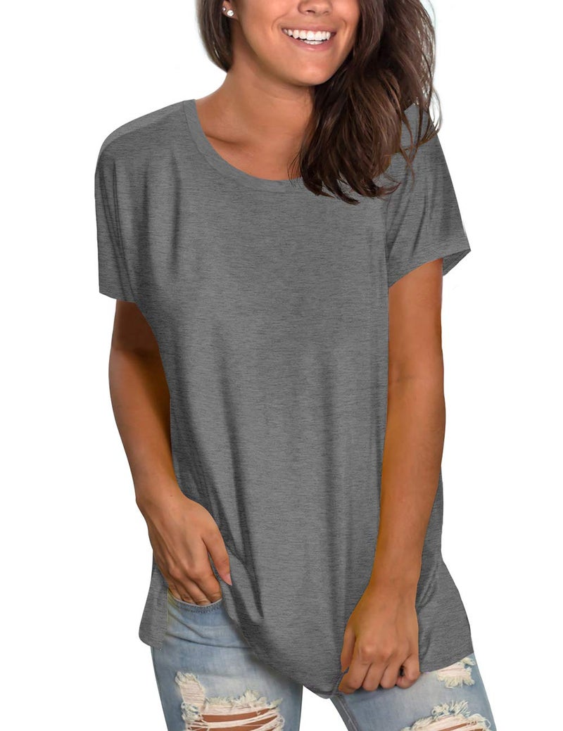 Saloogoe Round Neck T Shirts for Women Short Sleeve Tunic Tops for Legging Casual Tshirts XL - Image 2