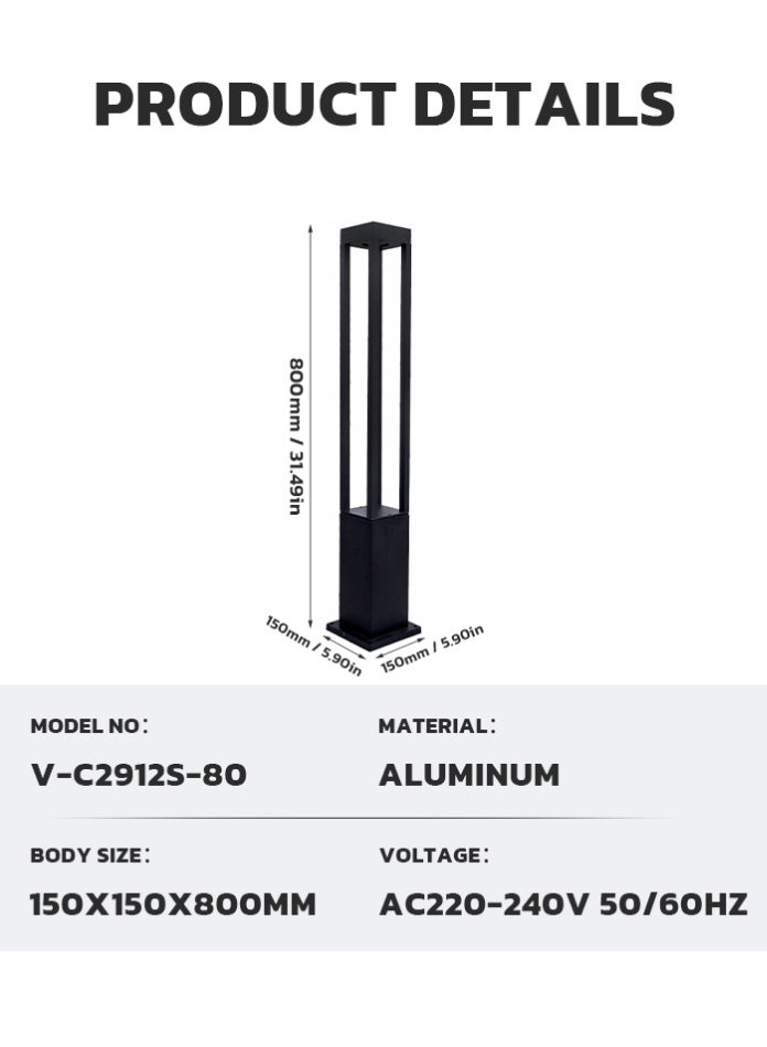 Vmax Premium 4-Pack Outdoor Lighting Combo: 2x 80cm 12W LED Bollard Lights & 2x 20cm Solar Post Cap Lights (3-Color CCT, Waterproof) - Image 5