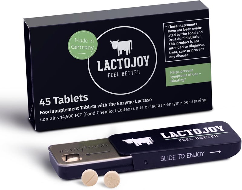 LactoJoy Lactase Tablets Helps with Lactose Intolerance Contains 45 Pcs of ExtraStrength Dose 14500 FCC Lactase Enzyme Tablets 100 Vegan Supports The Lactose Digestion - Image 1