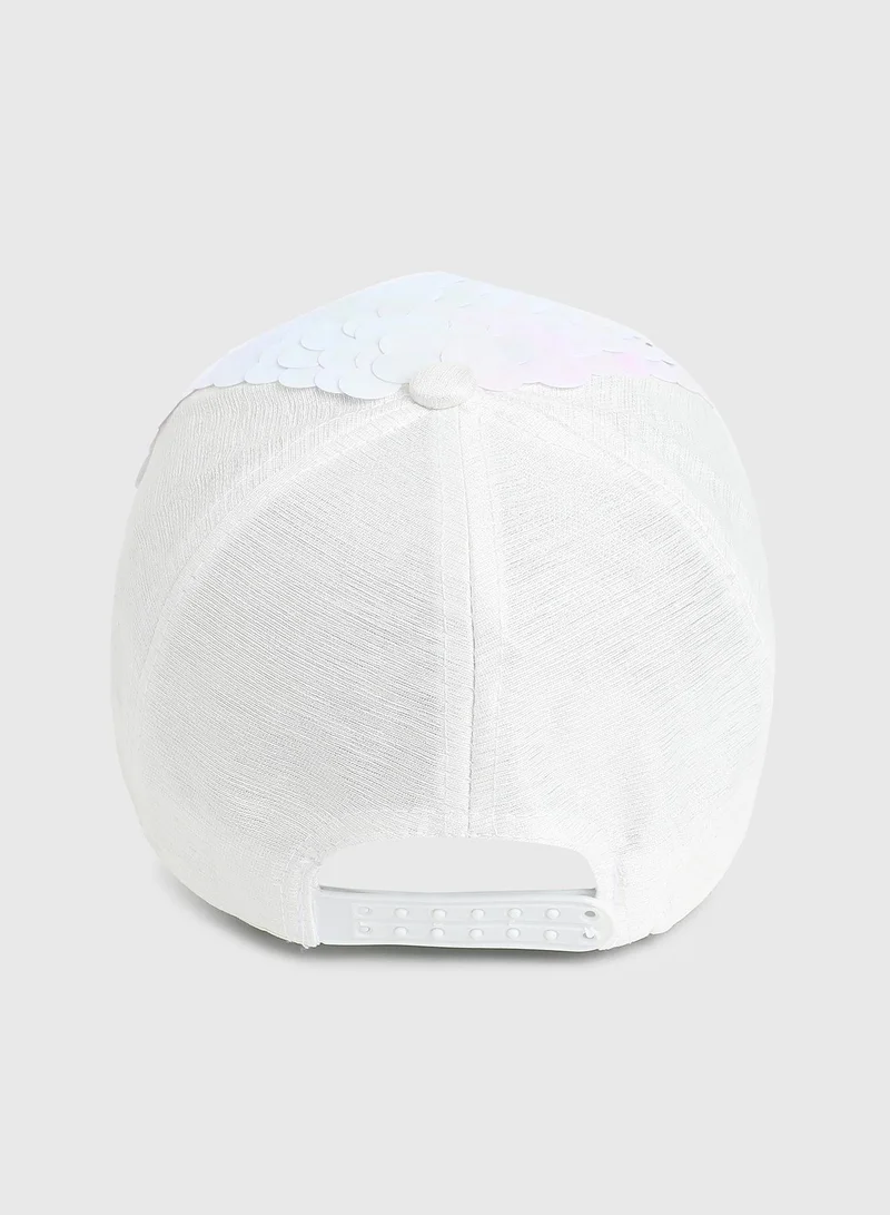Haute Sauce Haute Sauce Women's Maxi Sequin Baseball Cap For Outdoor Everyday Wear | White Colour | Adjustable | UV Protection | Lightweight | Packable | Casual Headwear For Women & Girls