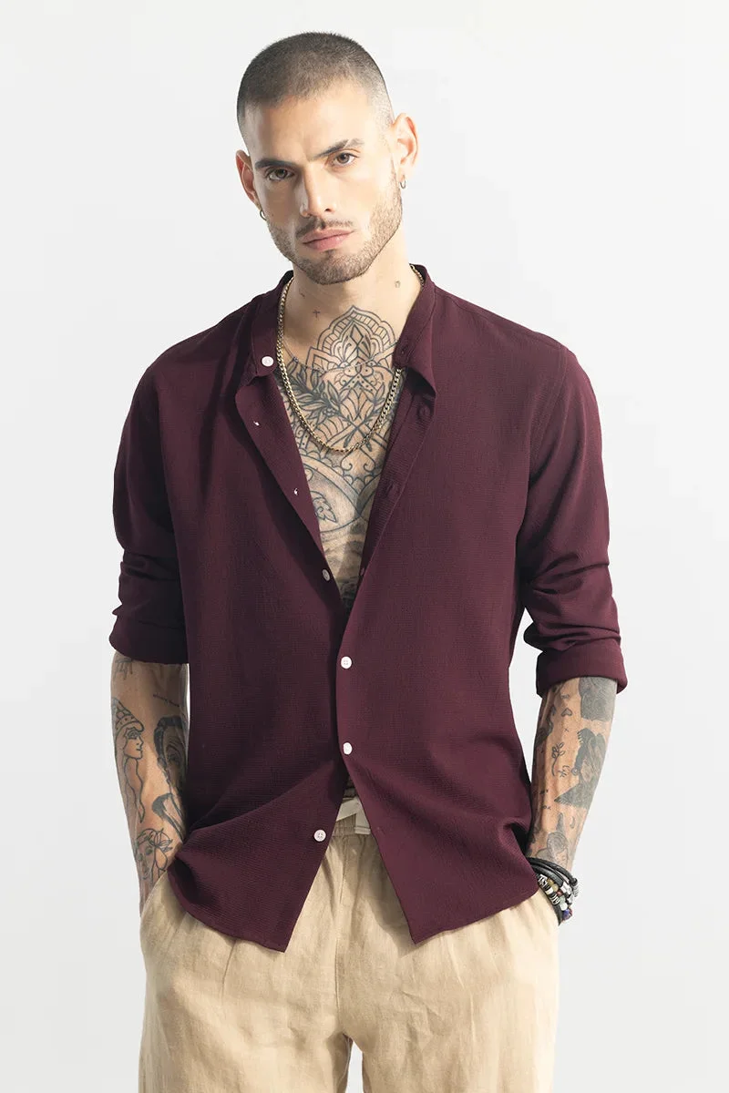 SNITCH Maroon Textured Long Sleeve Slim Fit Casual Shirt