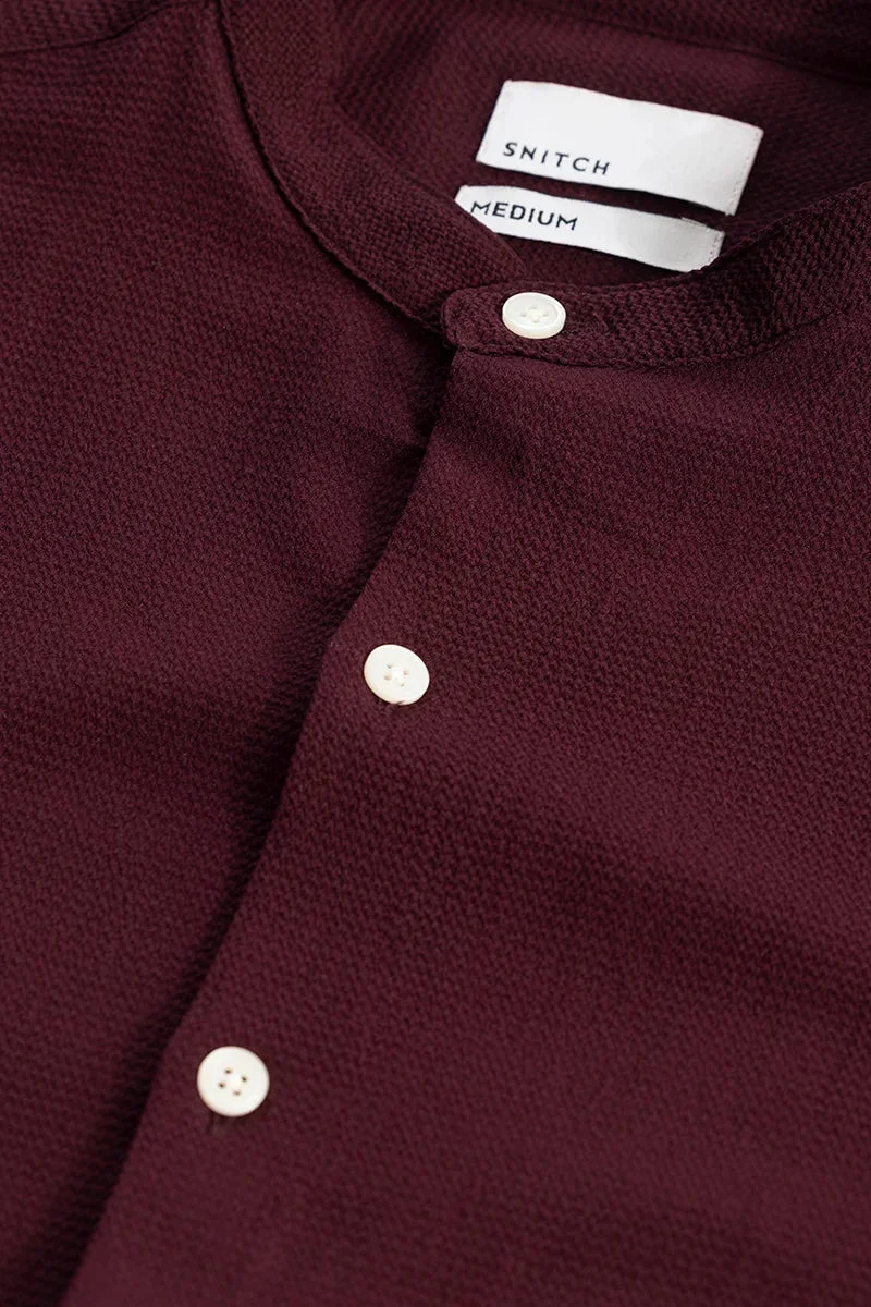SNITCH Maroon Textured Long Sleeve Slim Fit Casual Shirt