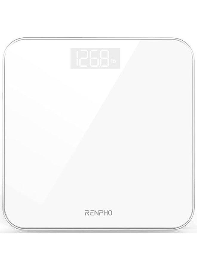 رينفو ميزان حمام رقمي من RENPHO لقياس وزن الجسم بدقة عالية، مزود بشاشة LED مضيئة، بتصميم حواف دائرية آمن، يتحمل وزن حتى 400 رطل، باللون الأبيض – Core 1S. - Image 1